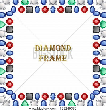 Diamonds square frame. Vector illustration jewelry. Abstract vector border on white background.