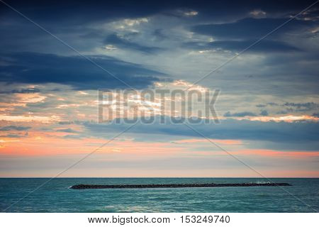 Beautiful sunset over the horizon in the sea Phetchaburi Province Thailand. Vintage effect style pictures