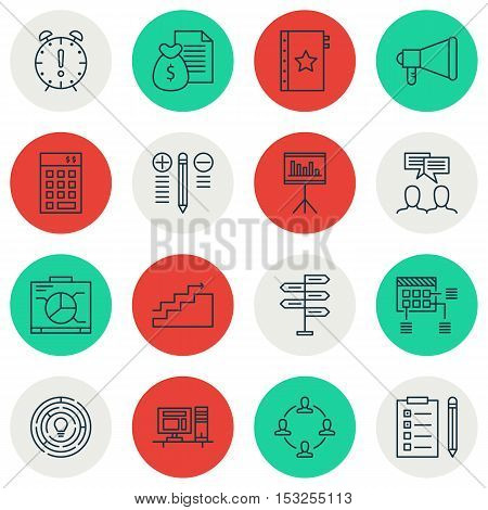 Set Of Project Management Icons On Innovation, Discussion And Growth Topics. Editable Vector Illustr