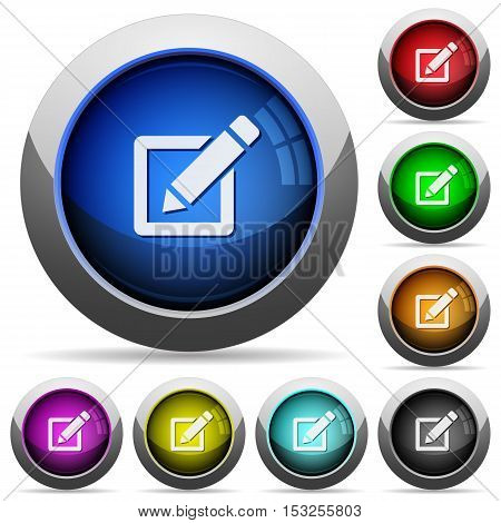 Editor icons in round glossy buttons with steel frames
