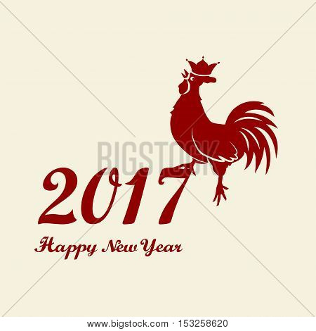 2017 Chinese New Year of the Rooster. Silhouette of red cock. The zodiac symbol. Elements for design greeting card and invitation brochure flyer. Vector illustration