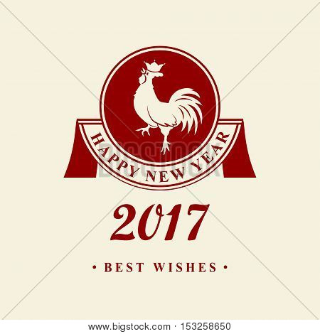 2017 Chinese New Year of the Rooster. Silhouette of red with crown. The zodiac symbol. Elements for design greeting card and invitation brochure flyer. Vector illustration
