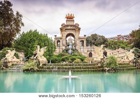 Waterfall In Parc De La Ciutadella, Barcelona, Spain