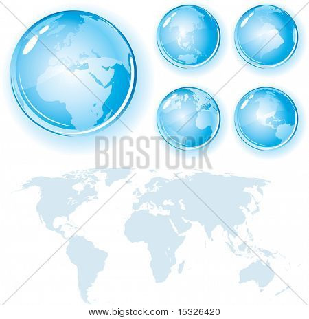 Set di globi lucido con mondo mappa Silhouette - elementi di design vettoriale dettagliata
