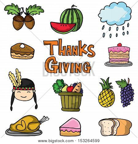 Thanksgiving set collection stock doodles vector illustration