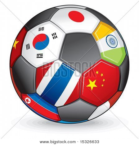 Футбольный мяч с азиатских флаги вектор