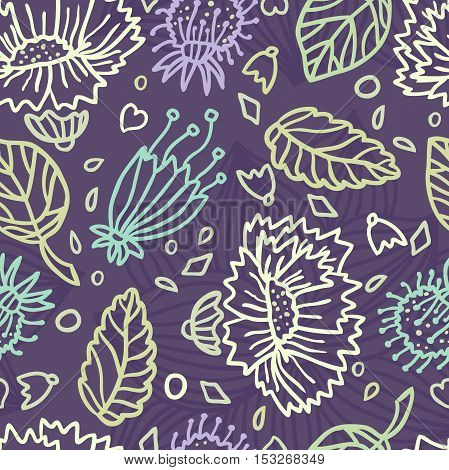 Seamless floral pattern with decorative flower. Retro print. Vintage pattern. Flower pattern. Big Bud. A large flower, mall petals. Delicate pastel pattern. Pattern with flowers and plants. Garden.