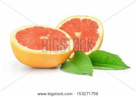 Two halves of grapefruit isolated on white background.