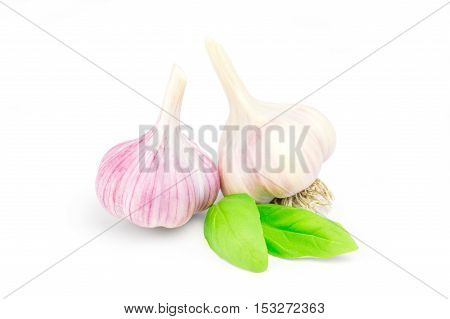 two heads garlic isolated on white background.