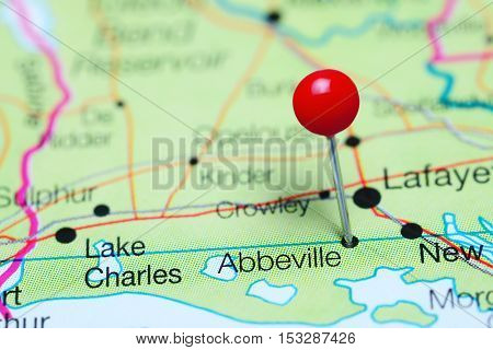 Abbeville pinned on a map of Louisiana, USA