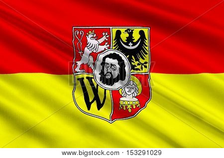 Flag of Wroclaw is the largest city in Poland. 3d illustration