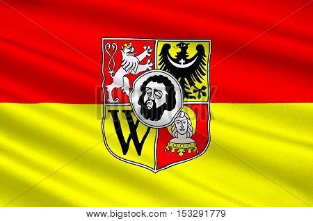 Flag of Wroclaw is the largest city in Poland. 3d illustration