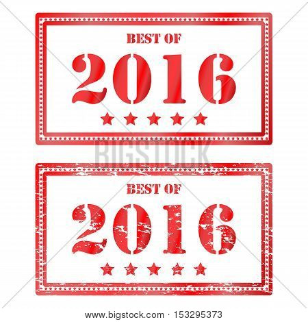 Vector illustration of red square grunge rubber stamp Best of 2016. Cliche, mark for sale in stores in the past year. Drawing print on an isolated white background. Icon for clearance sale.