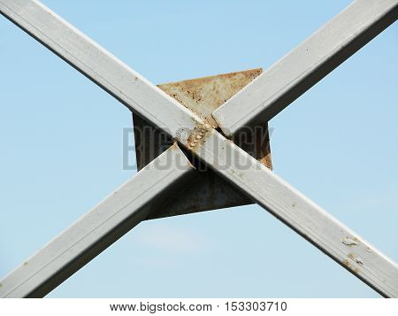 the metal structure of the pipes against the sky.