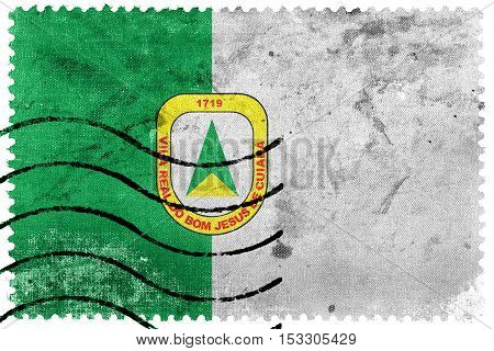 Flag Of Cuiaba, Mato Grosso, Brazil, Old Postage Stamp