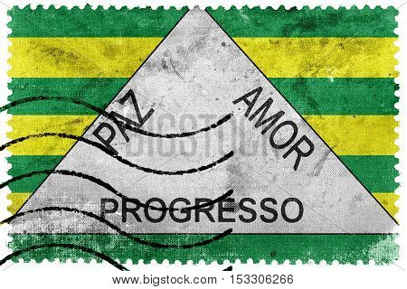 Flag Of Ferros, Minas Gerais State, Brazil, Old Postage Stamp