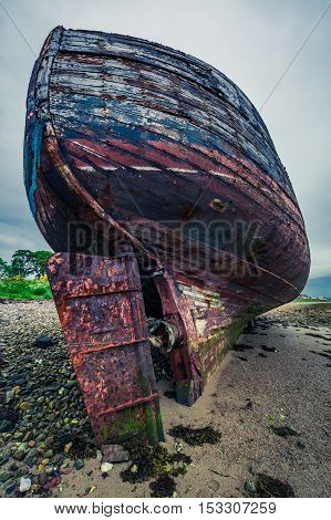 Rusty Shipwreck On Shore In Fort William, Scotland