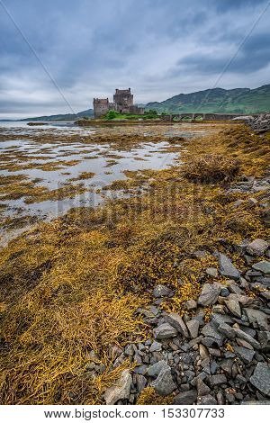 Beautiful Dusk Over Loch At Eilean Donan Castle, Scotland