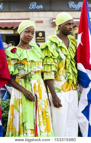 QUARTU S.E., ITALY - July 15, 2016: 30th Sciampitta - International festival of folklore - Maraguan Group Camarguey University (Havana - Cuba) - Sardinia