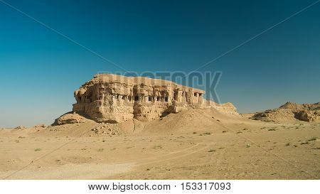 Butte at the dried shore of Razazza lake aka Milh lake or Sea of Salt Iraq