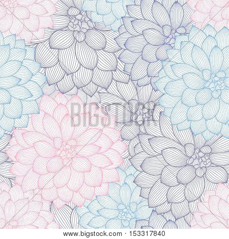 Seamless hand-drawing floral background with flower dahlias. Vector illustration.