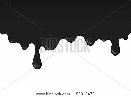 Flow ink drops. Splash oil flowing and drip. Splatter and droplet of black liquid. Abstract stain and blob of paint - vector desin element. Illustration isolated on white background.