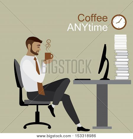 businessman or office worker holding a cup of coffee coffee break cartoon stock vector illustration
