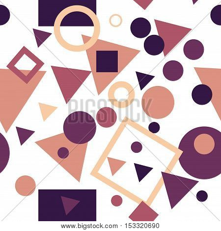 Vector seamless pattern with repeating circles, squares and triangles. Regular hipster background. Minimalistic ornament