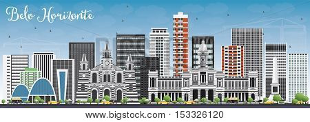 Belo Horizonte Skyline with Gray Buildings and Blue Sky. Vector Illustration. Business Travel and Tourism Concept with Modern Architecture. Image for Presentation Banner Placard and Web Site.
