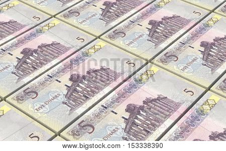 Libyan dinar bills stacked background. 3D illustration.