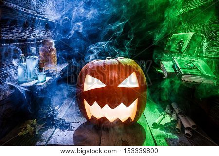 Glowing Pumpkin For Halloween In Witcher Hut