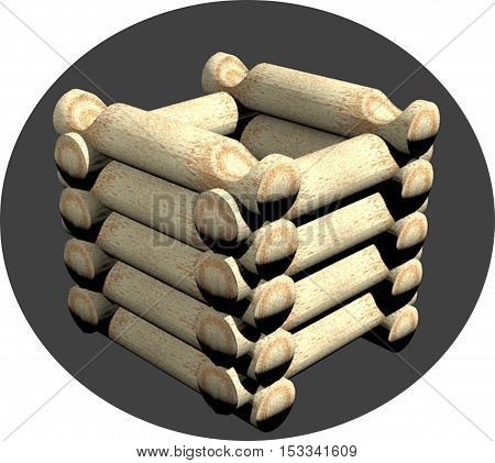 Wooden well, laid out logs. 3D rendering.