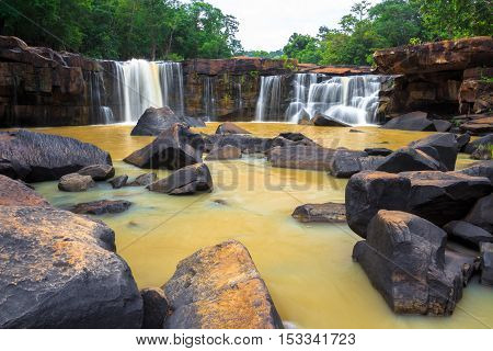 Orange Waterfall Of Thailand In Rainny Season