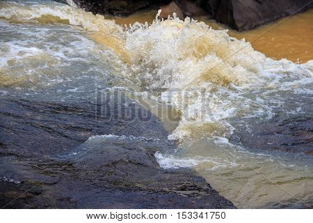 Orange Waterfall Of Thailand In Rainny Season