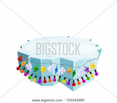 Holiday floe. Vector illustration of an ice floe with festive garlands. Decorative lanterns lights snowflakes. Element of design and decoration