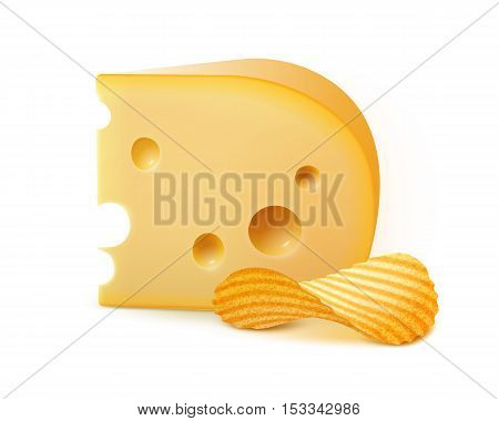 Vector Potato Crispy Chips Stack with Cheese Close up Isolated on White Background