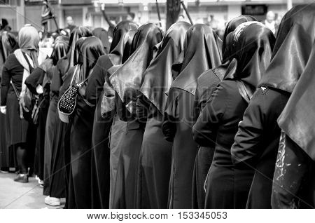 Istanbul Turkey - October 11 2016: Turkish Shia women takes part in an Ashura parade in Istanbul's district of Kucukcekmece. Turkish Shia Muslims mourning for Imam Hussain. Caferis take part in a mourning procession marking the day of Ashura in Istanbul's