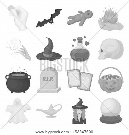 Black and white magic set icons in monochrome style. Big collection of and white magic vector symbol stock
