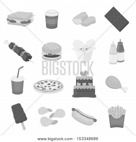 Fast food set icons in monochrome style. Big collection of fast food vector symbol stock