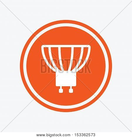 Light bulb icon. Lamp GU10 socket symbol. Led or halogen light sign. Graphic design element. Flat gU10 lamp symbol on the round button. Vector