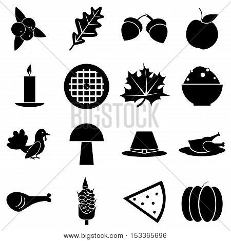 Thanksgiving Day Autumn icons set. Simple illustration of 16 Thanksgiving Day autumn vector icons for web