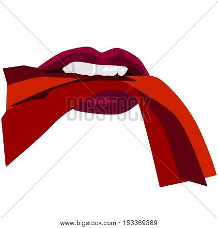 Red sexy lips. Vector illustration. The tape in the mouth