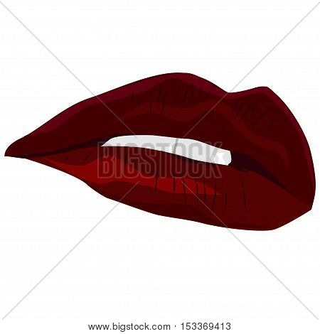 Red sexy lips. Vector illustration. The mouth is half open and visible teeth