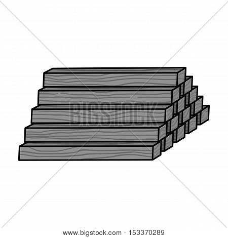 Stack of lumbers icon in monochrome style isolated on white background. Sawmill and timber symbol vector illustration.