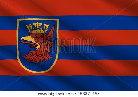 Flag of Szczecin is the capital city of the West Pomeranian Voivodeship in Poland. 3d illustration