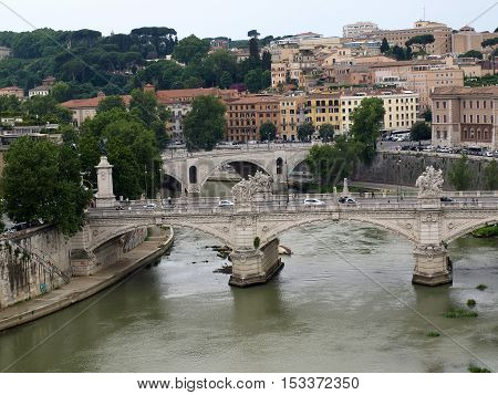 Vittorio Emanuele II Bridge in Rome Italy.