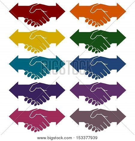 Partnership (Hand shake arrows) icons set on white background