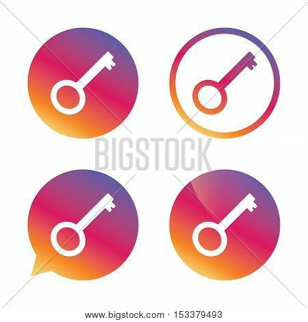 Key sign icon. Unlock tool symbol. Gradient buttons with flat icon. Speech bubble sign. Vector