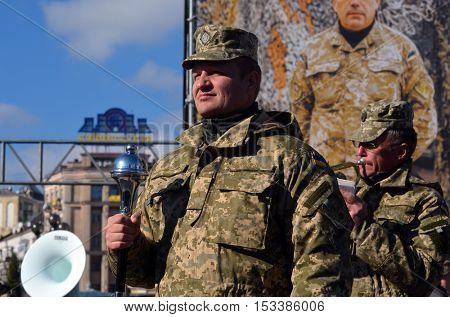 Ukrainian nazionalists celebrate the Day of OUN-UPA (Organisation of Ukrainian Nazionalists - Ukrainian Peoples Army). October 14,2016,Kiev, Ukraine