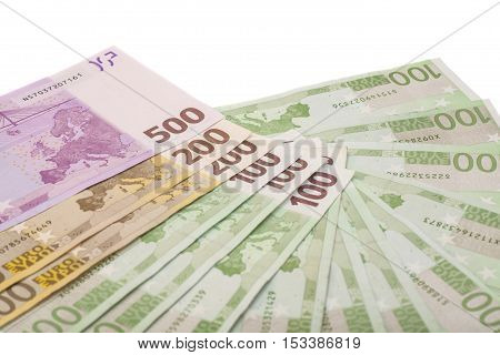 Different Euro banknotes isolated on white background